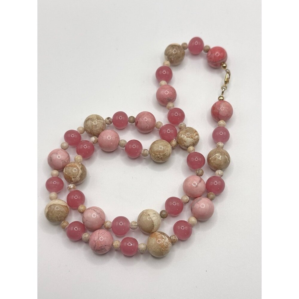 Beautiful Pink & Beige Natural Stone Necklace‎ 22”